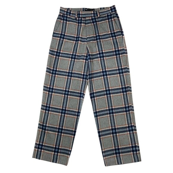 Asos Mens Wool Pants 32 Gray Blue Plaid Flat Front Straight Leg Heritage Fall - Picture 12 of 12